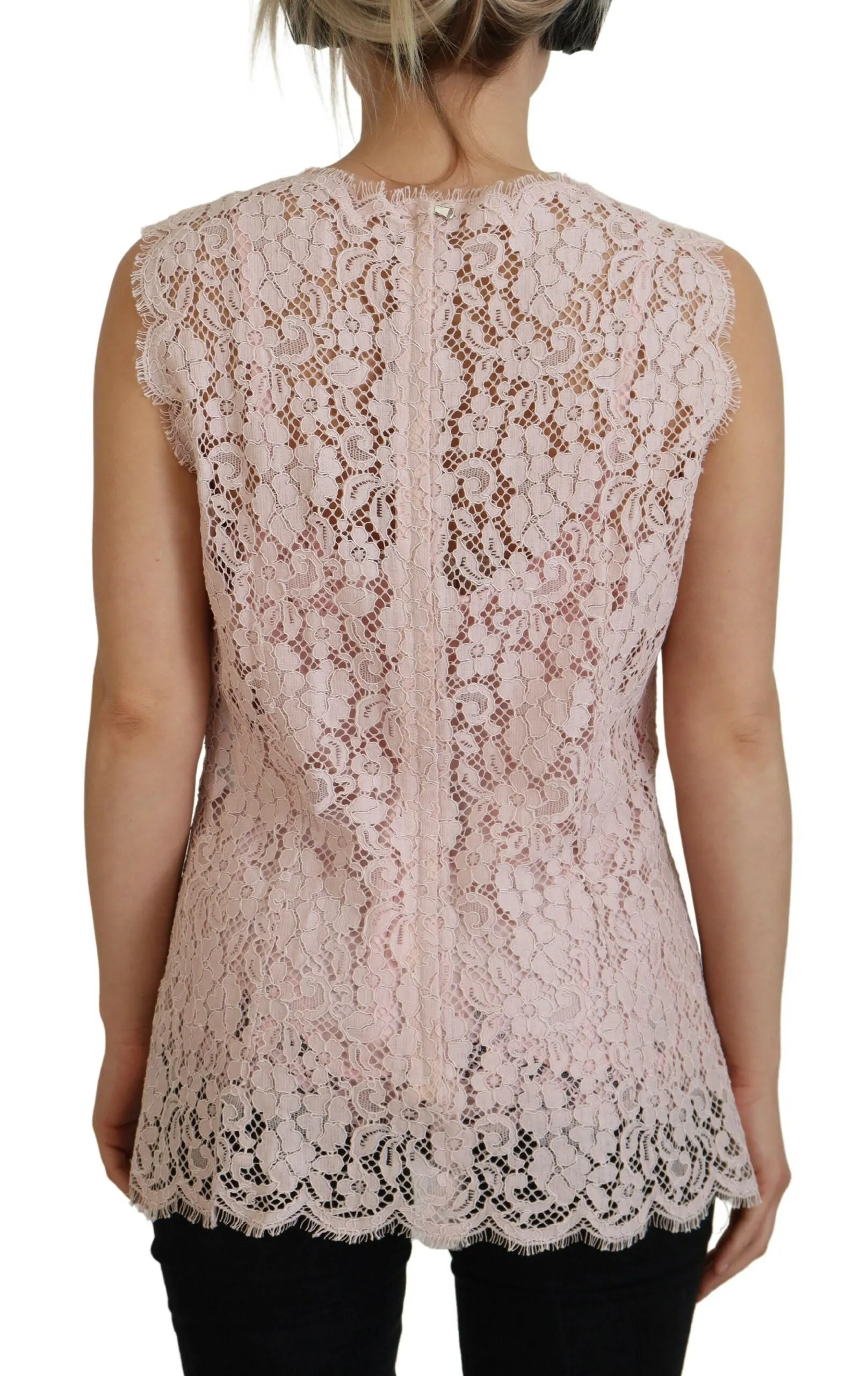 Elegant Sheer Lace Sleeveless Blouse in Pink sold by Louxly product image thumbnail 3