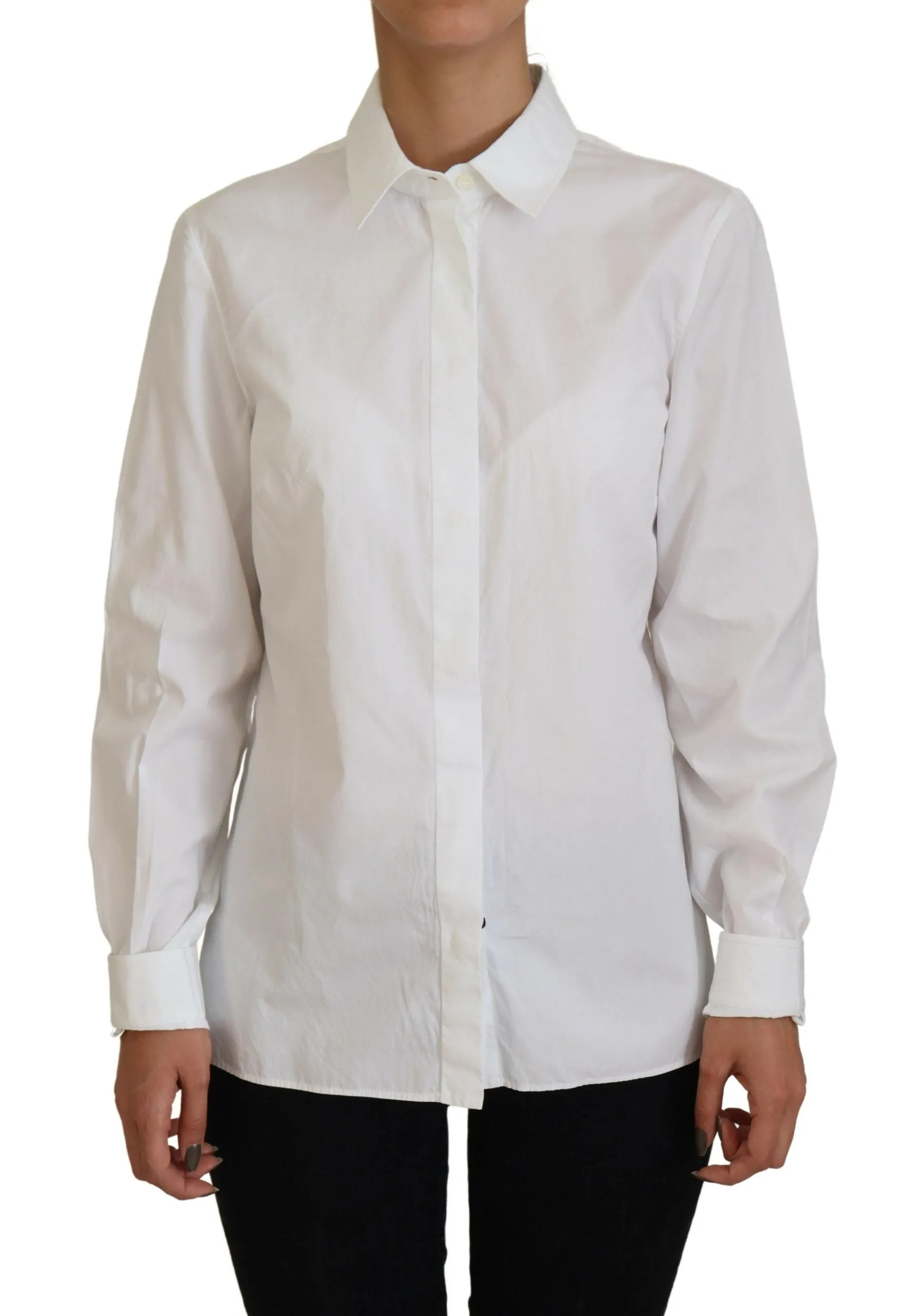 Elegant White Cotton Button-Up Top sold by Louxly