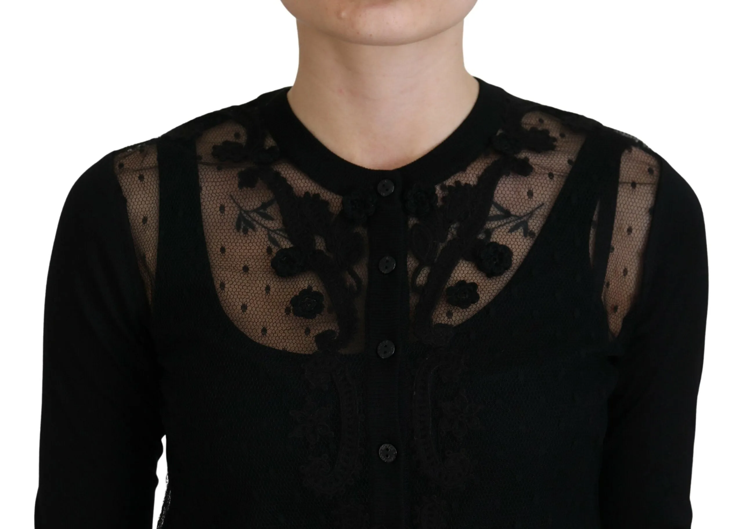 Elegant Black Floral Lace Cardigan Sweater sold by Louxly product image thumbnail 4