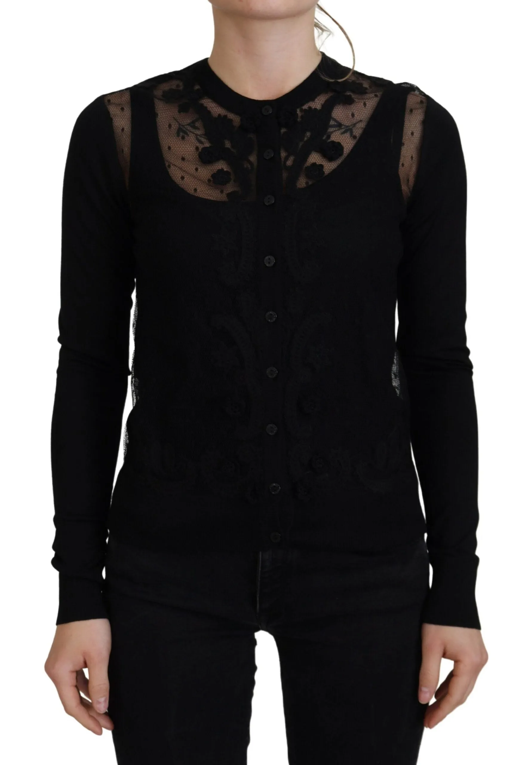 Elegant Black Floral Lace Cardigan Sweater sold by Louxly