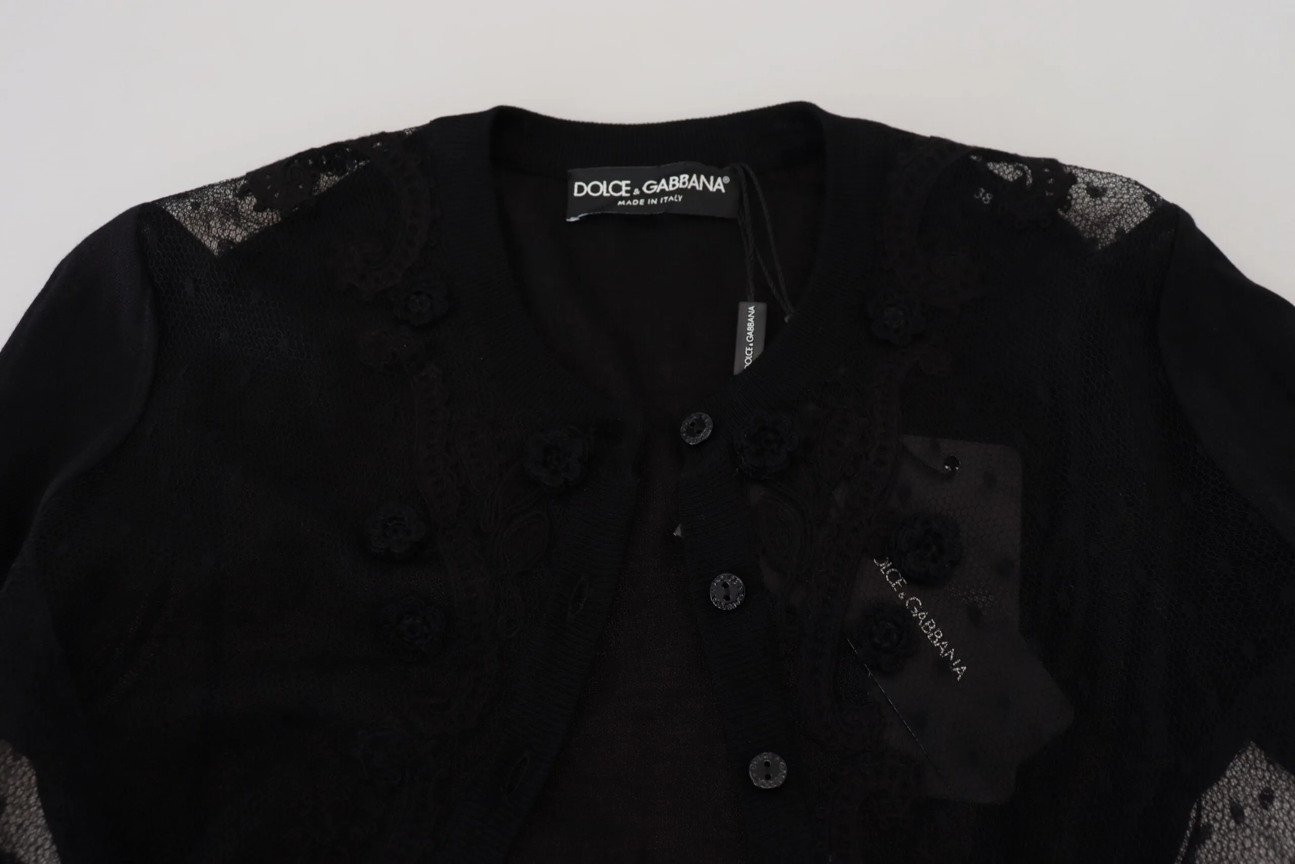 Elegant Black Floral Lace Cardigan Sweater sold by Louxly product image thumbnail 5
