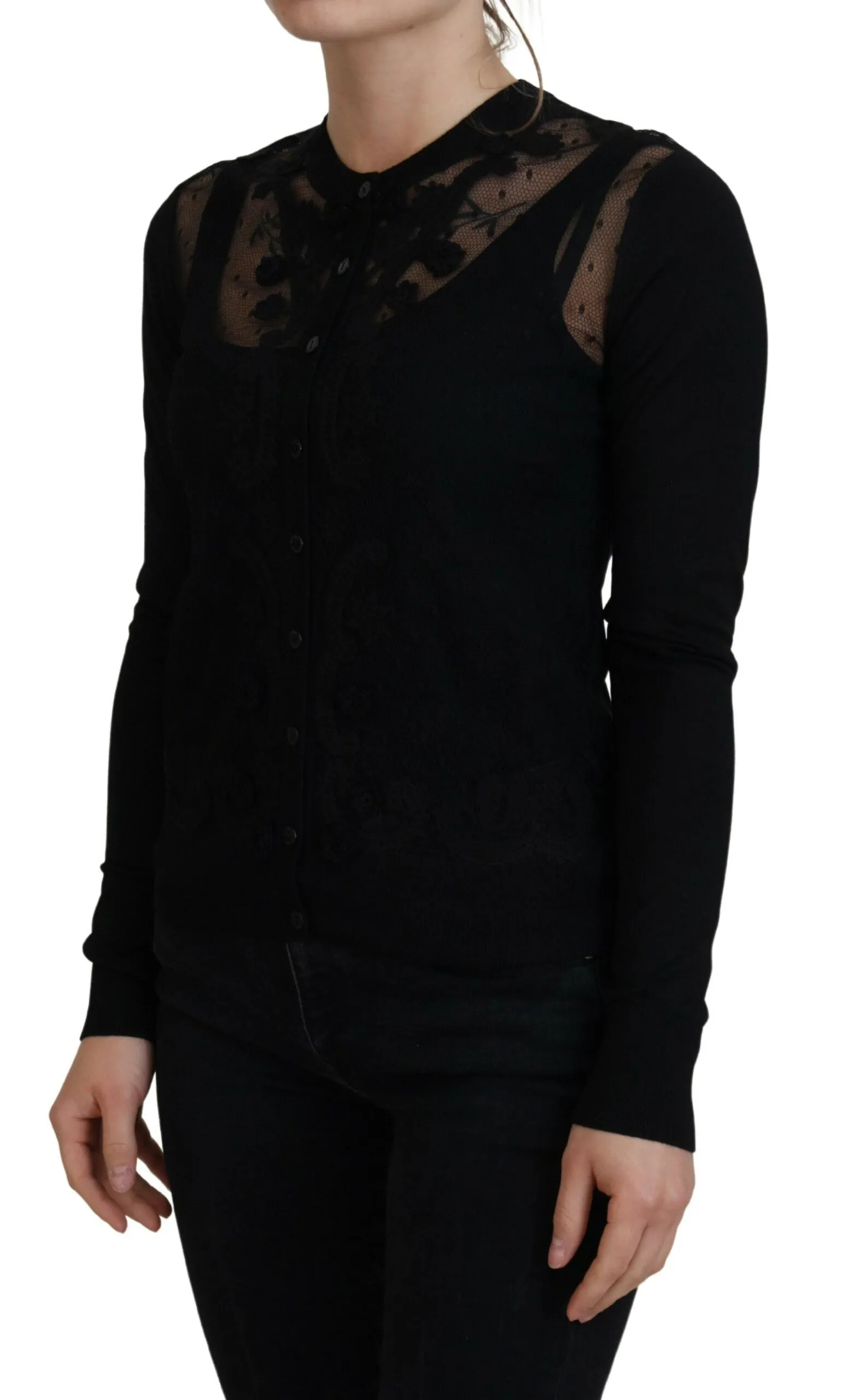 Elegant Black Floral Lace Cardigan Sweater sold by Louxly product image thumbnail 2