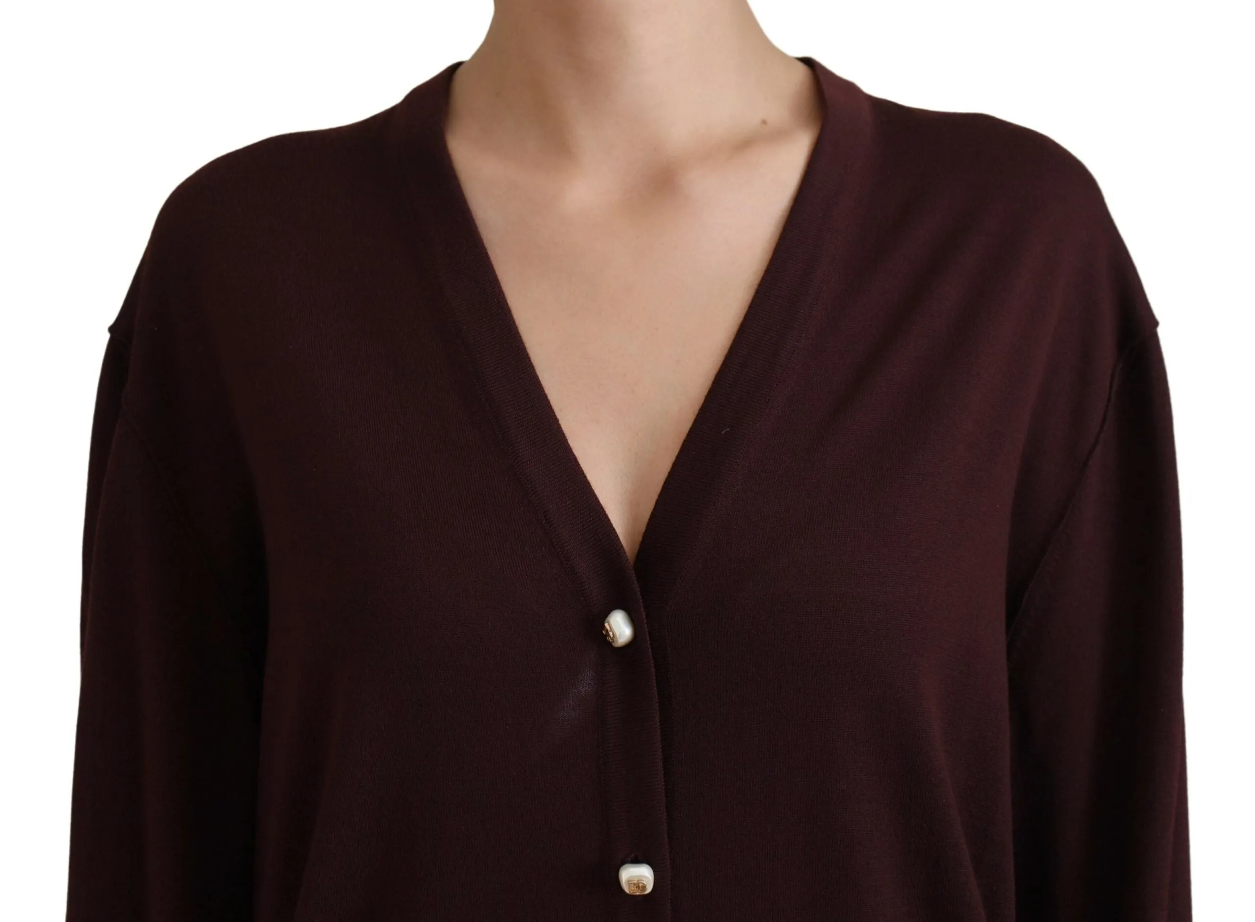 Chic Maroon V-Neck Wool Cardigan sold by Louxly product image thumbnail 4