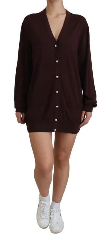 Chic Maroon V-Neck Wool Cardigan sold by Louxly