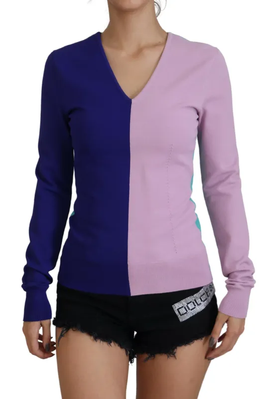 Chic Multicolor V-Neck Pullover Sweater sold by Louxly