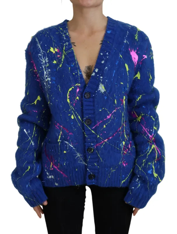 Elegant Multicolor Splash Mohair Cardigan sold by Louxly