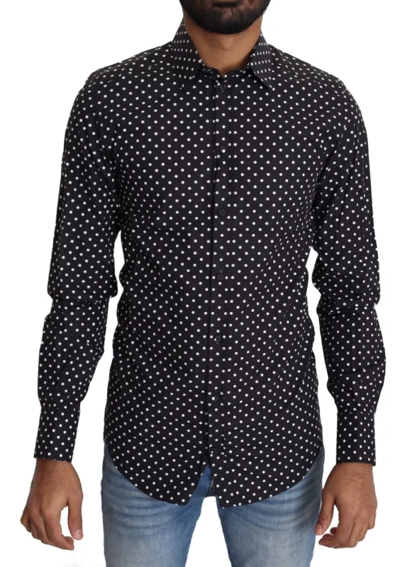 Elegant Polka Dot Men's Long Sleeve Shirt sold by Louxly