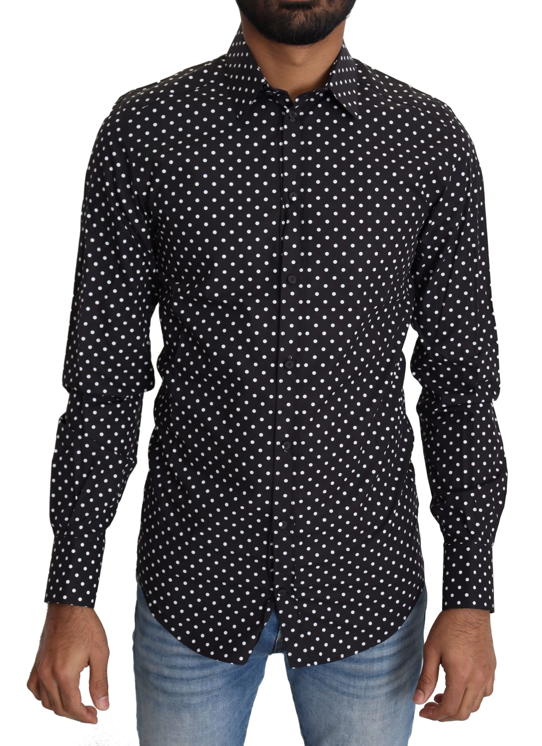 Elegant Polka Dot Men's Long Sleeve Shirt sold by Louxly