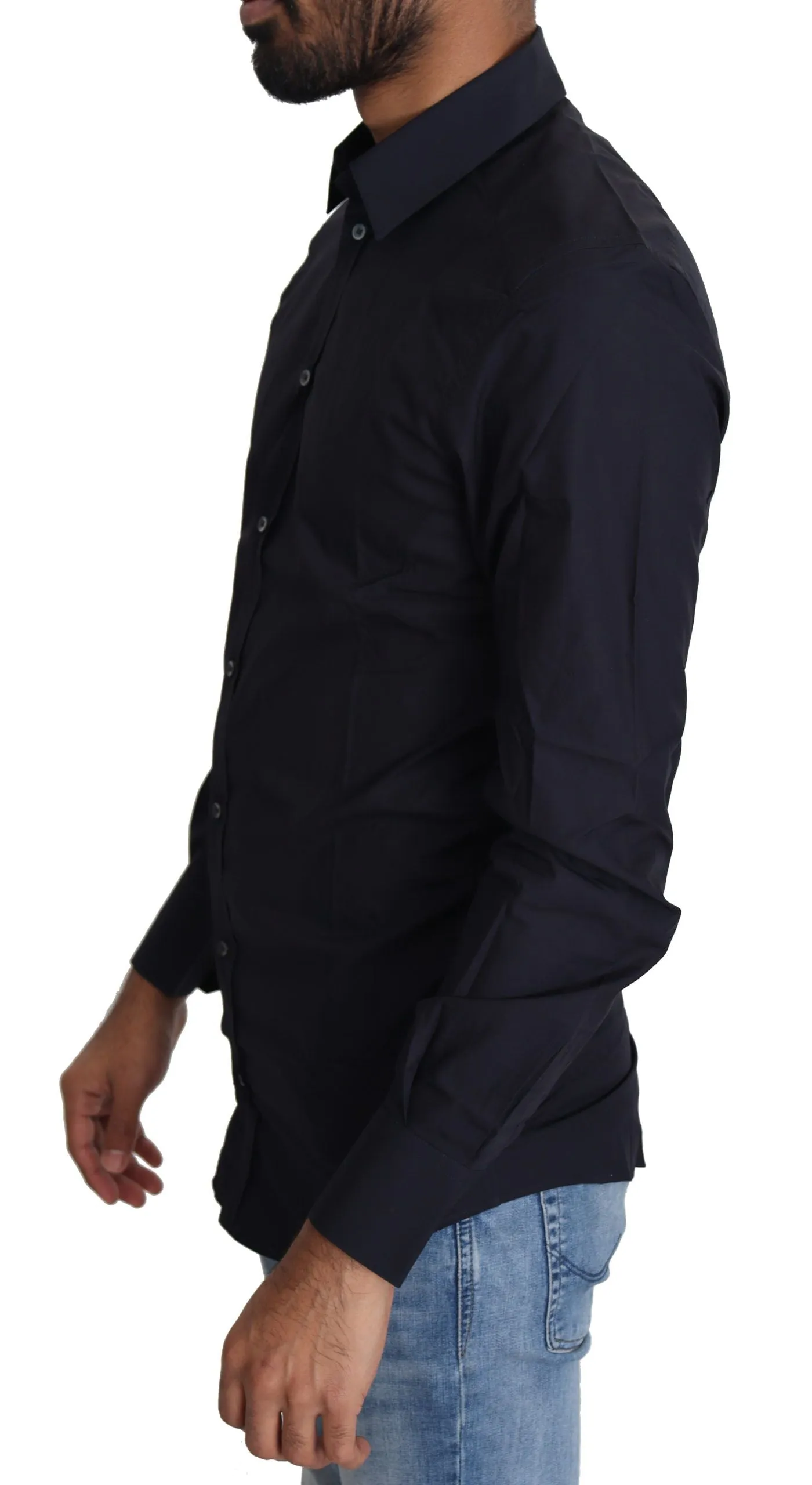 Navy Blue Slim Fit Gold Series Dress Shirt sold by Louxly product image thumbnail 4