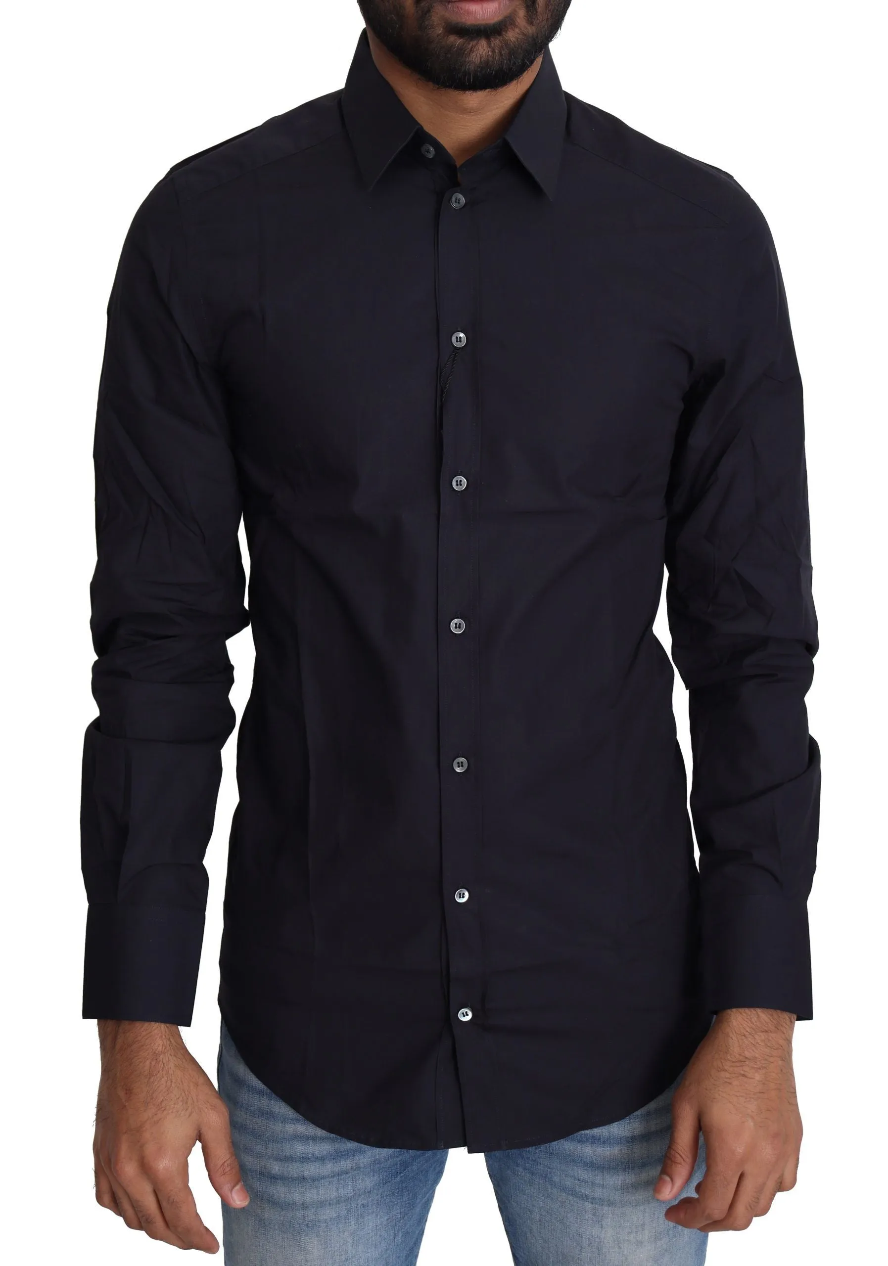Navy Blue Slim Fit Gold Series Dress Shirt sold by Louxly