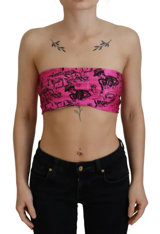Chic Pink Newspaper Print Cropped Top sold by Louxly