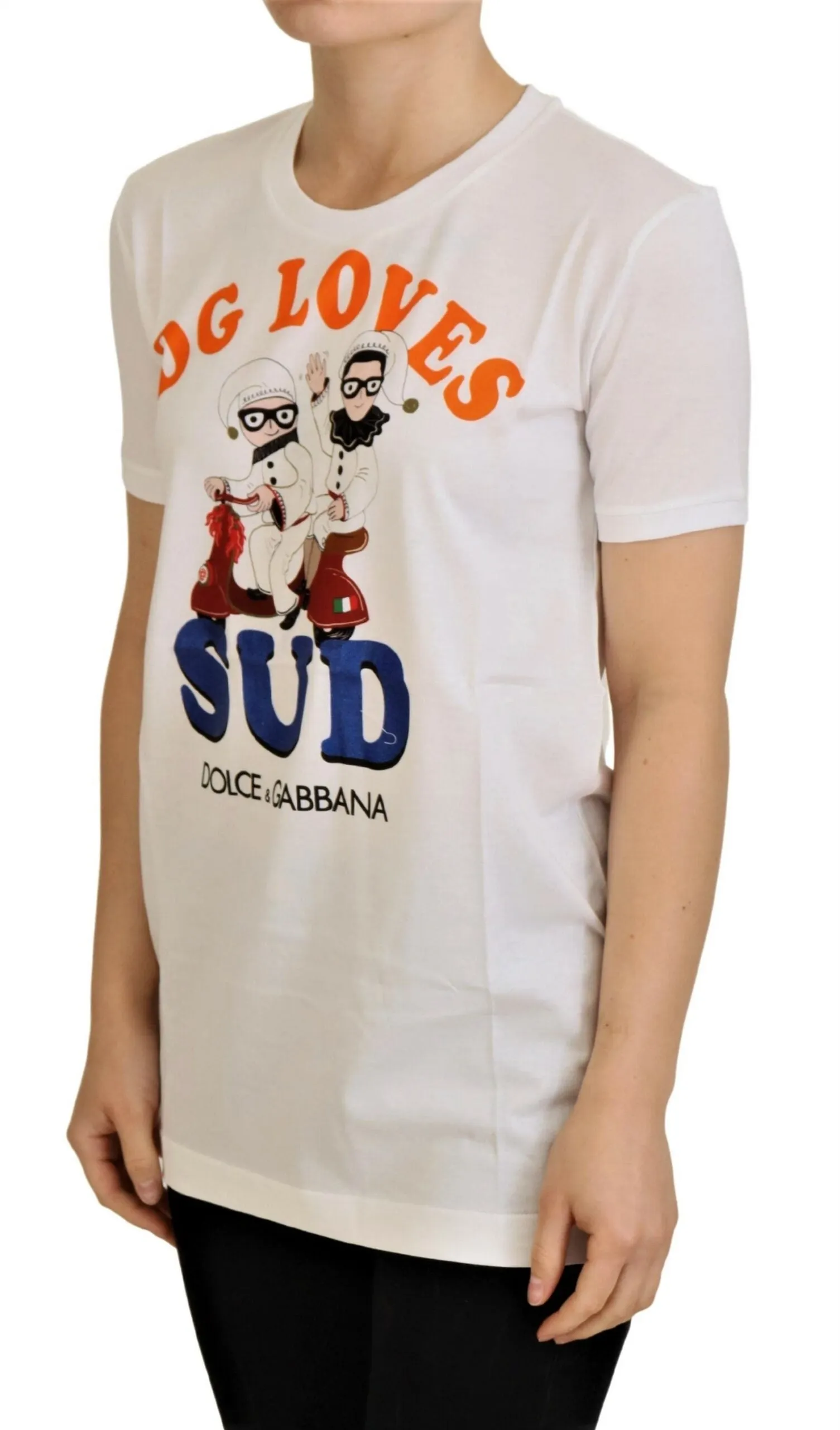 Elegant White Crew Neck Tee with Colorful Print sold by Louxly product image thumbnail 5
