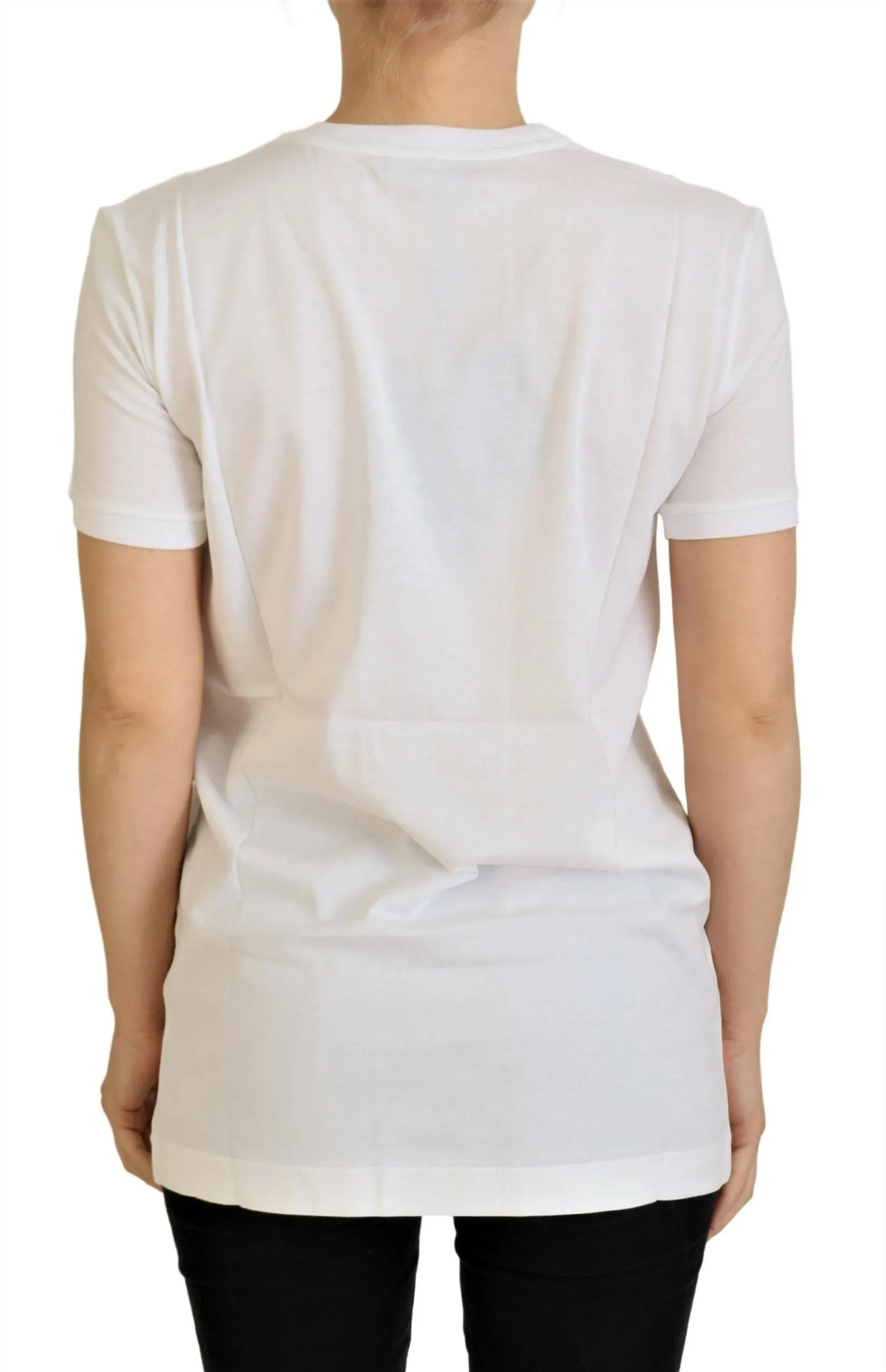 Elegant White Crew Neck Tee with Colorful Print sold by Louxly product image thumbnail 2
