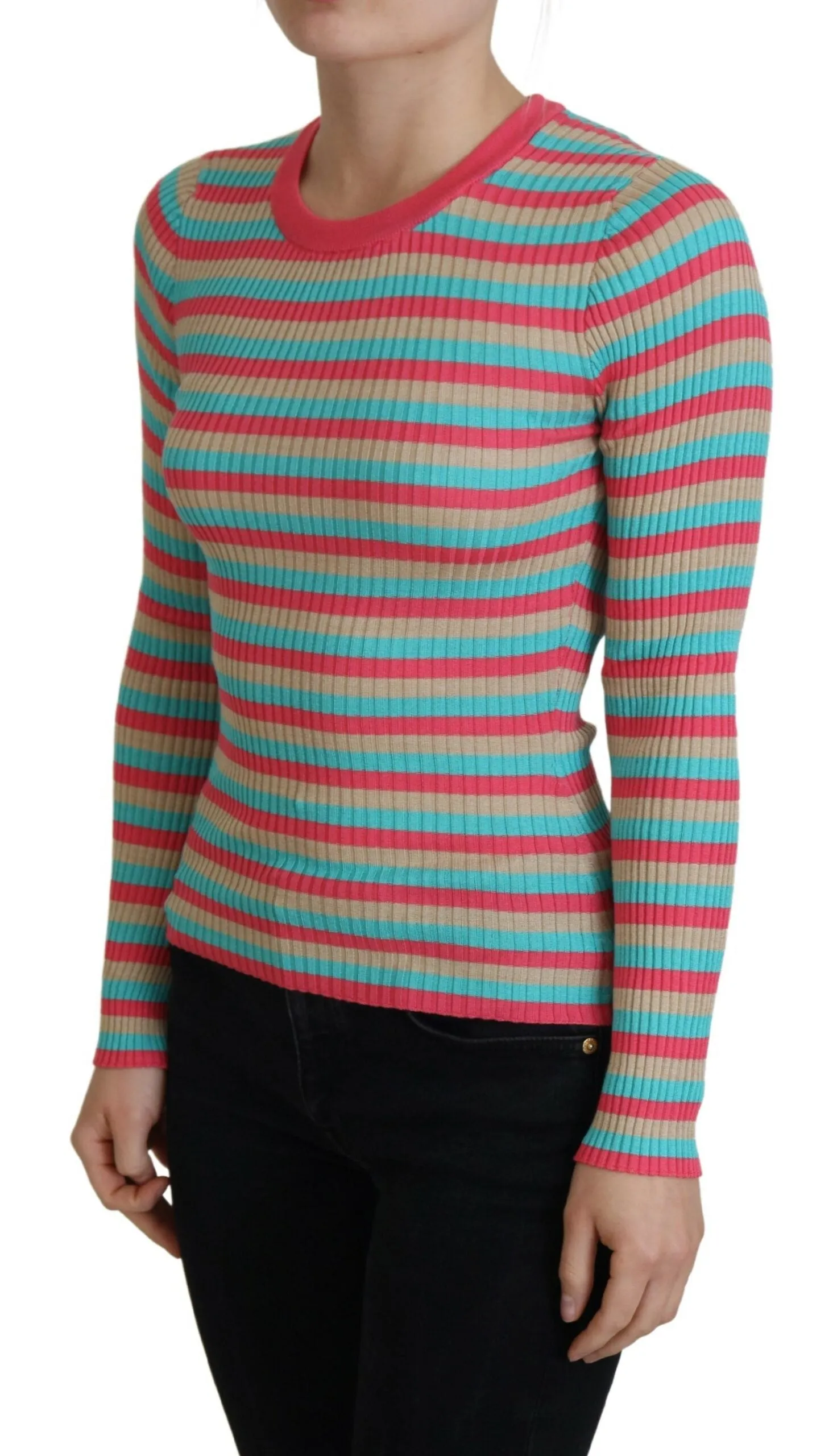 Elegant Striped Silk Crewneck Pullover sold by Louxly product image thumbnail 2