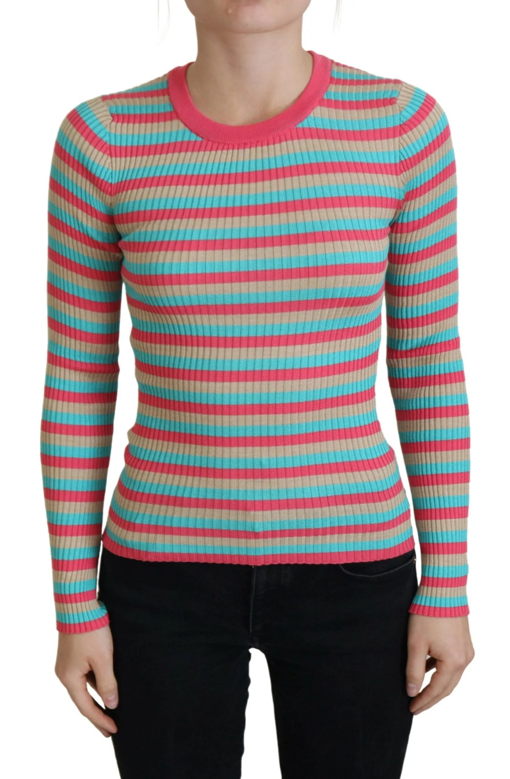 Elegant Striped Silk Crewneck Pullover sold by Louxly
