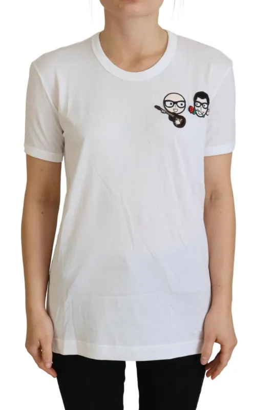 Elegant White Crewneck Cotton T-Shirt sold by Louxly
