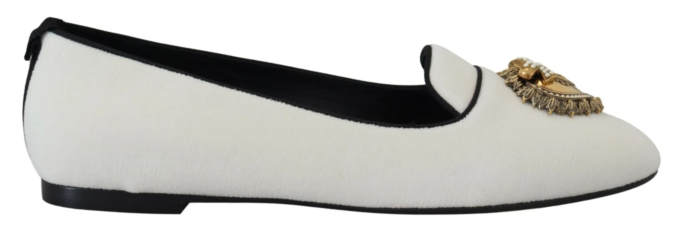 Elegant White Velvet Loafers with Gold Heart Detail sold by Louxly