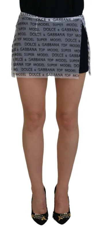 Elegant White Logo Print Mini Skirt made by Louxly
