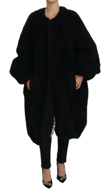 Elegant Black Cashmere Blend Overcoat Jacket sold by Louxly
