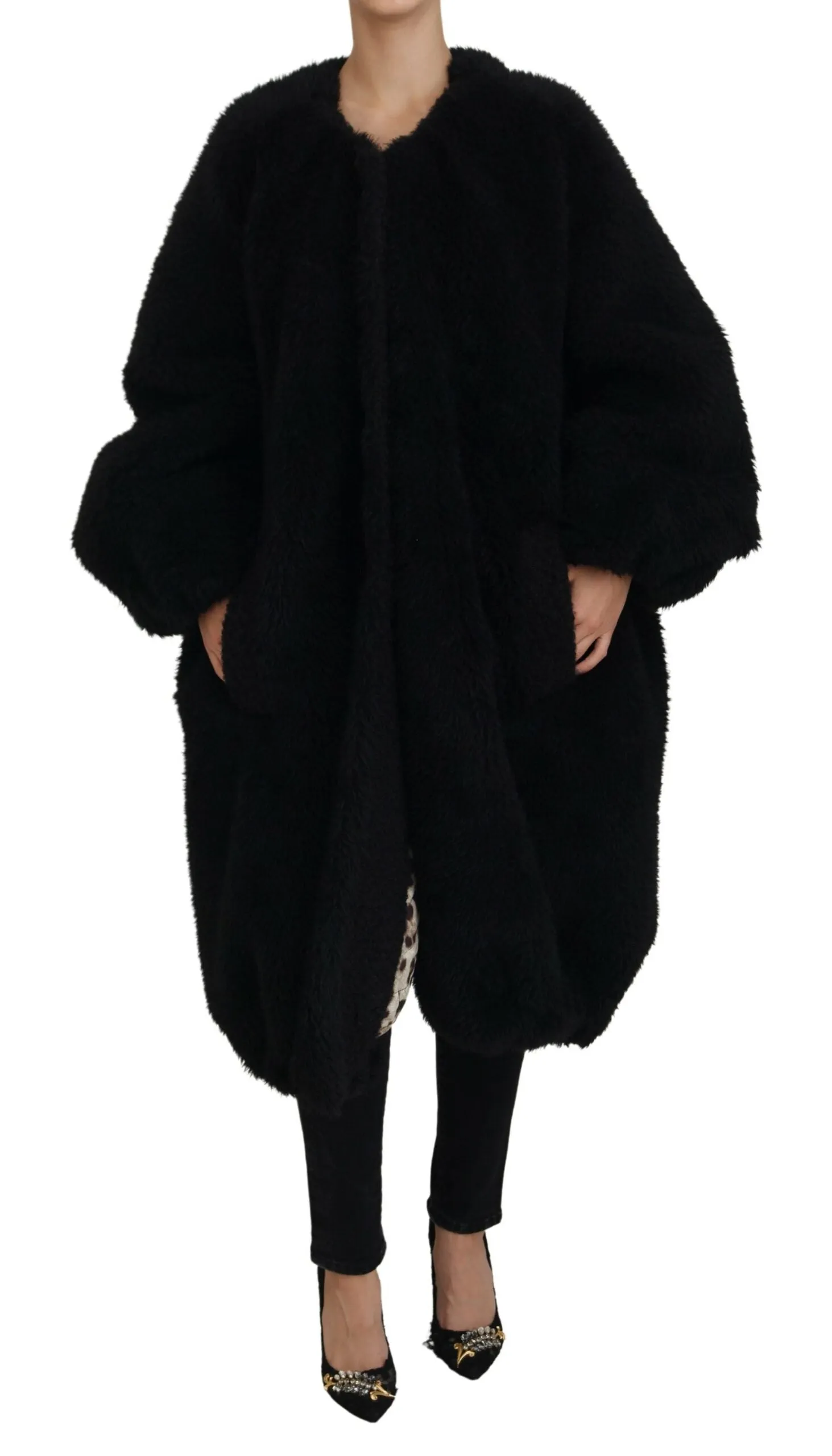 Elegant Black Cashmere Blend Overcoat Jacket sold by Louxly