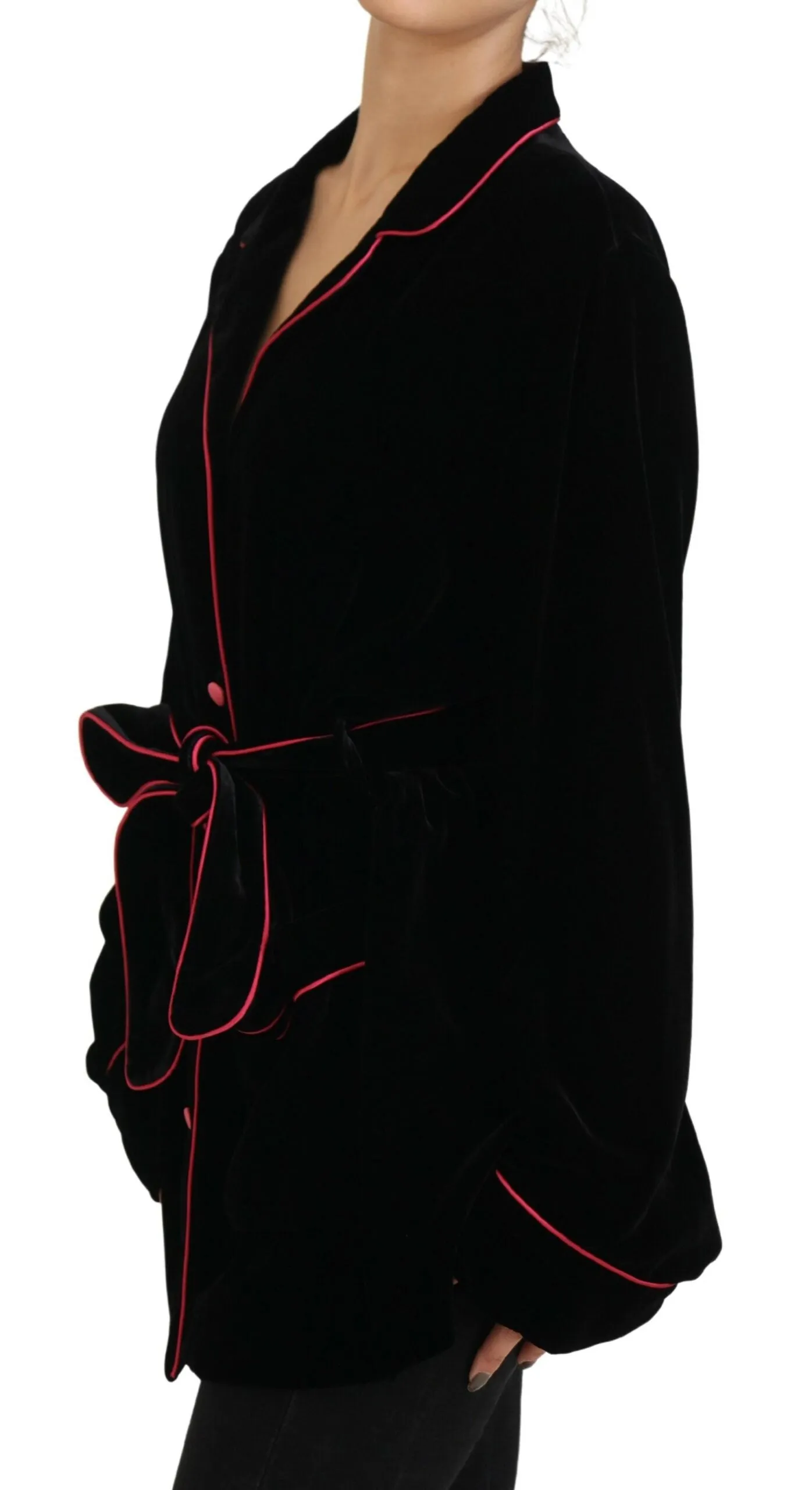 Elegant Black Silk-Blend Jacket with Waist Belt sold by Louxly product image thumbnail 2