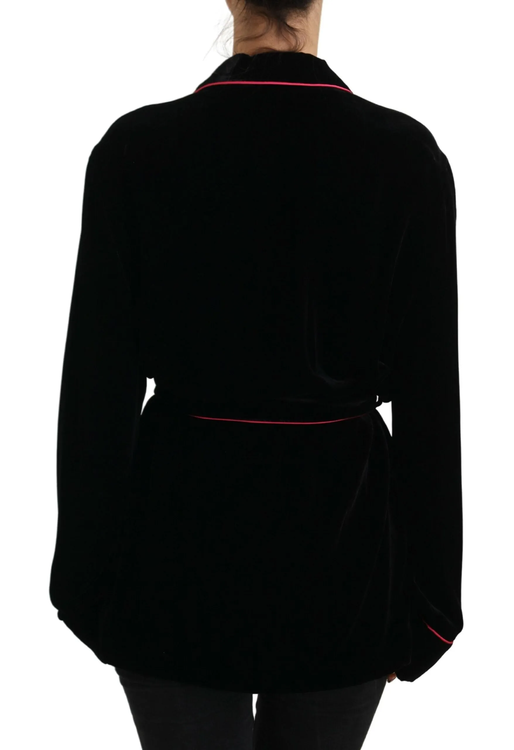 Elegant Black Silk-Blend Jacket with Waist Belt sold by Louxly product image thumbnail 3