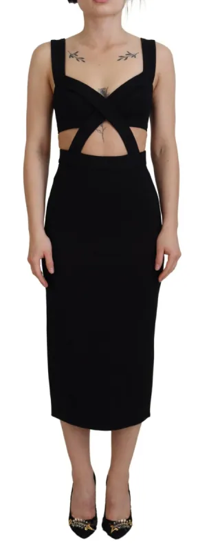 Elegant Black Midi Sheath Dress sold by Louxly