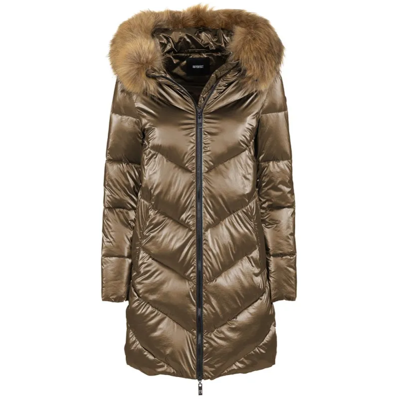 Eco-Chic Brown Down Jacket with Faux Fur Hood sold by Louxly