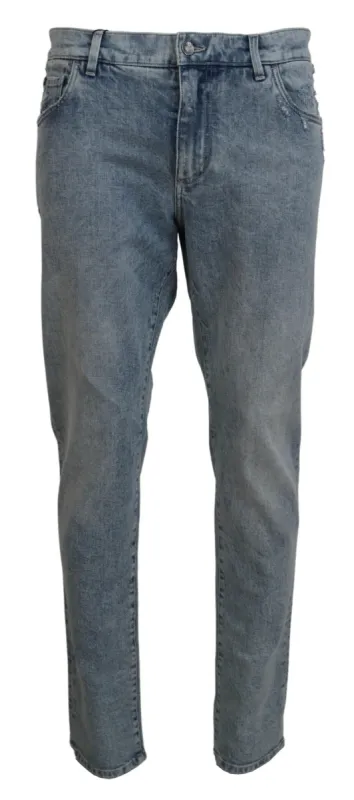 Elegant Slim-Fit Light Blue Denim Pants sold by Louxly
