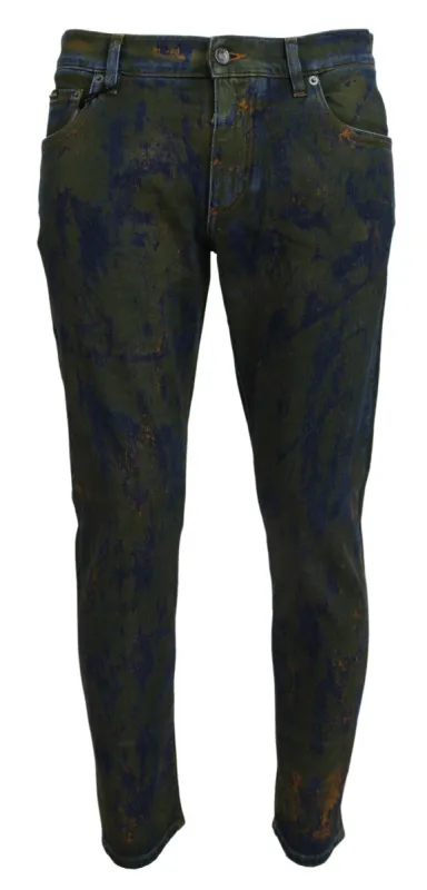Chic Slim-Fit Denim Jeans in Green Wash sold by Louxly