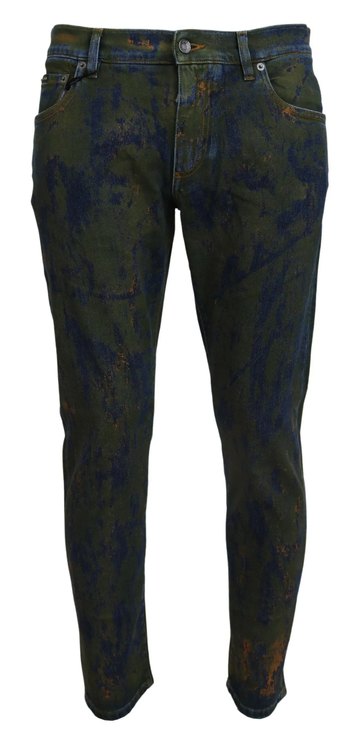 Chic Slim-Fit Denim Jeans in Green Wash sold by Louxly