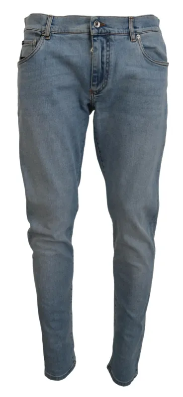 Elegant Slim Fit Light Blue Denim Pants sold by Louxly