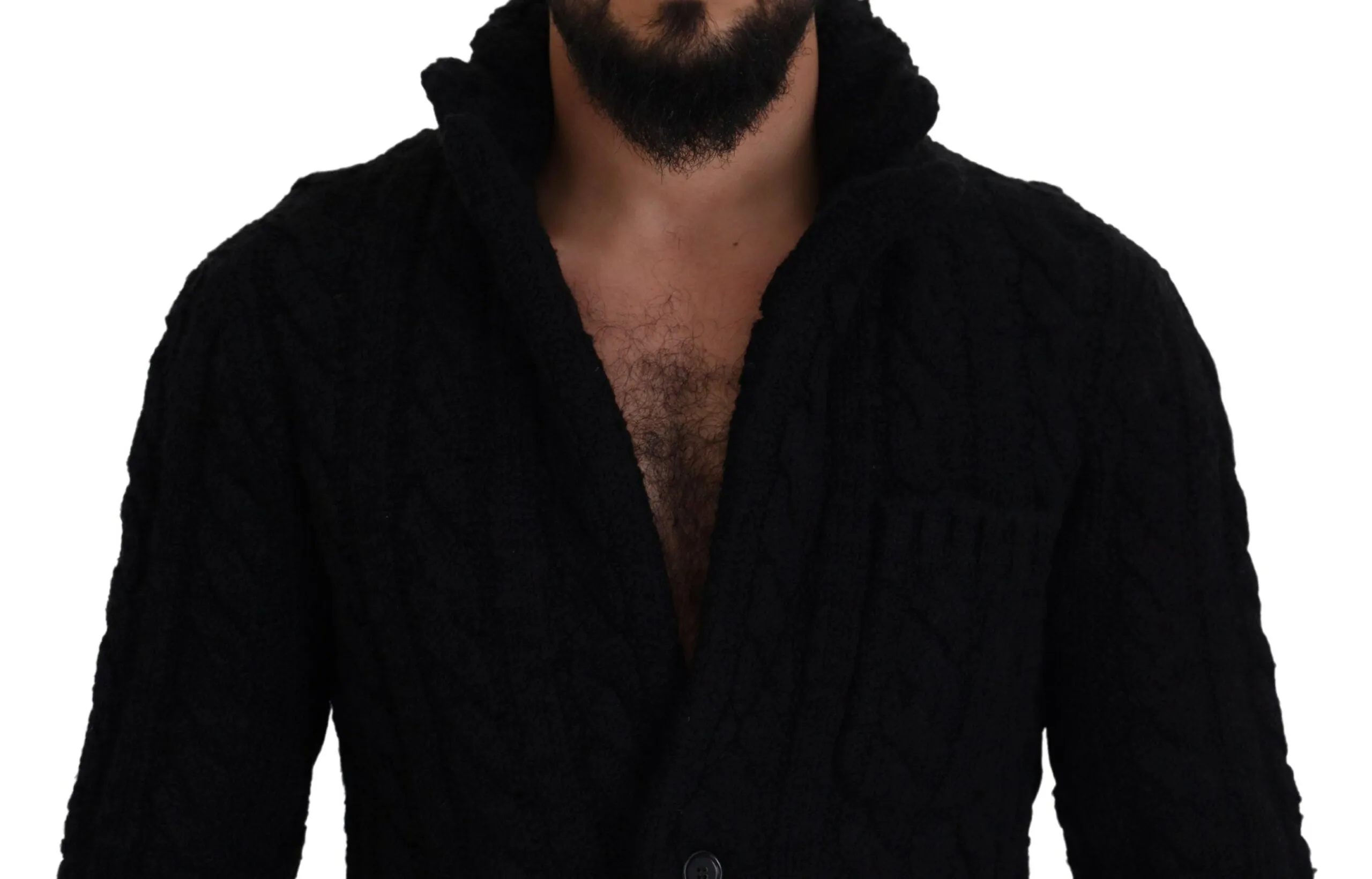 Elegant Black Wool-Cashmere Blend Cardigan sold by Louxly product image thumbnail 4