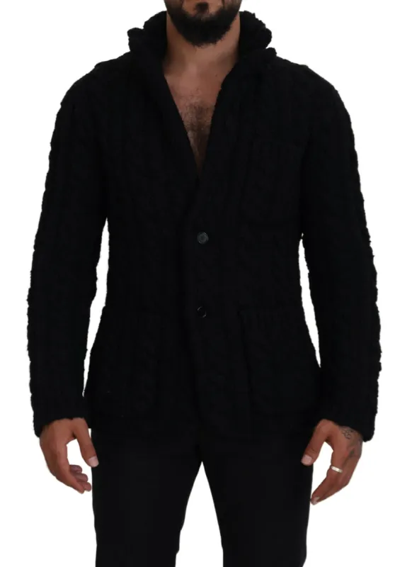 Elegant Black Wool-Cashmere Blend Cardigan sold by Louxly