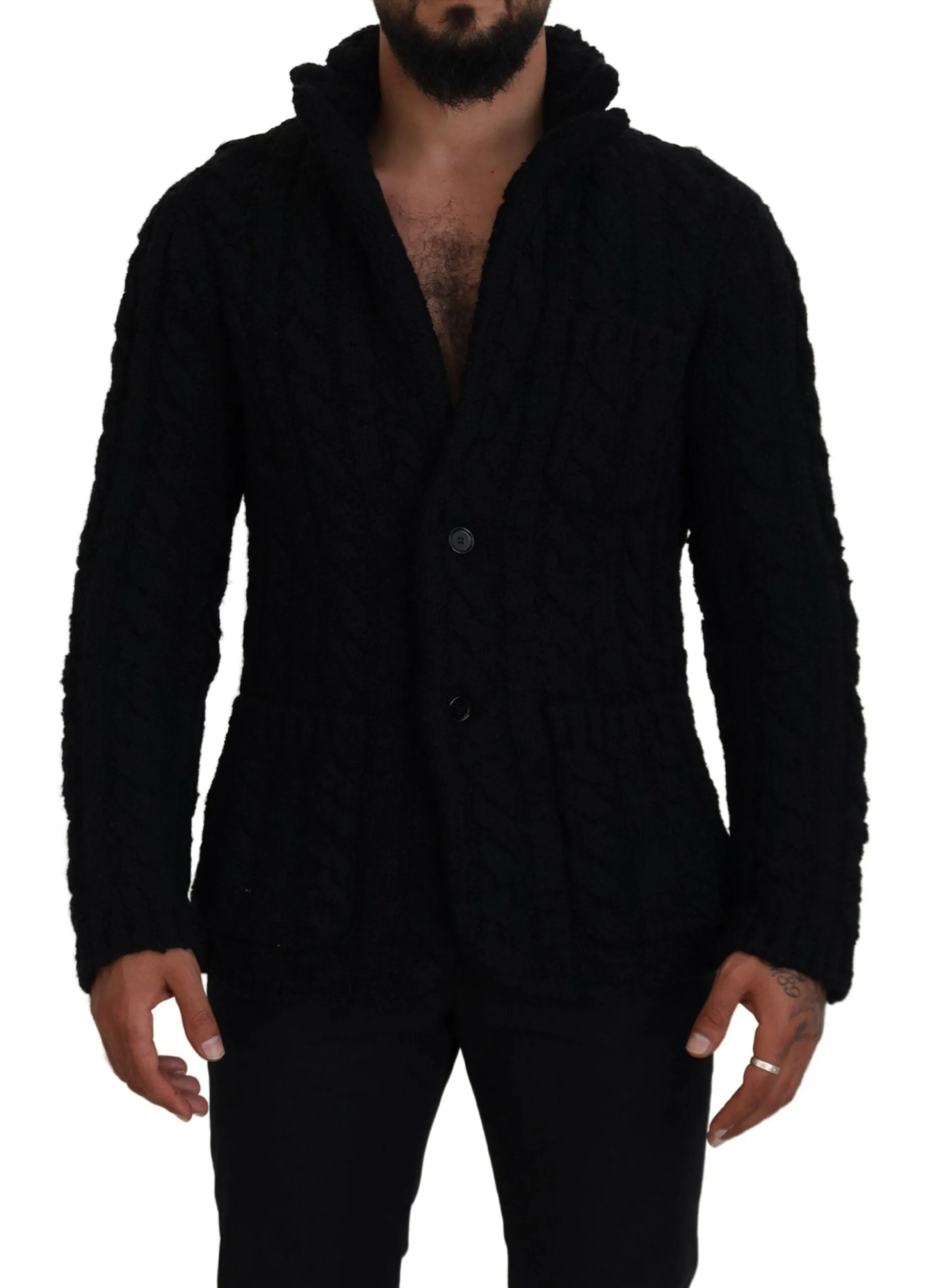 Elegant Black Wool-Cashmere Blend Cardigan sold by Louxly