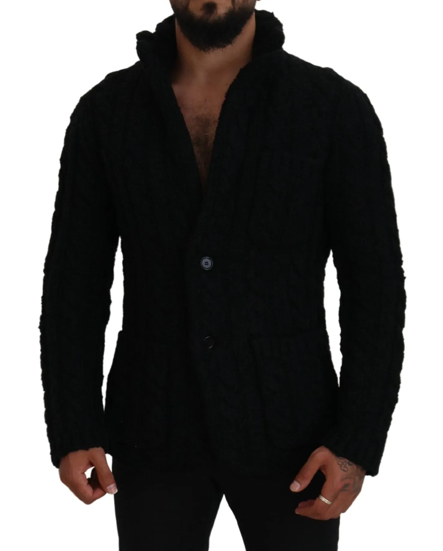 Elegant Black Wool-Cashmere Blend Cardigan sold by Louxly product image thumbnail 5