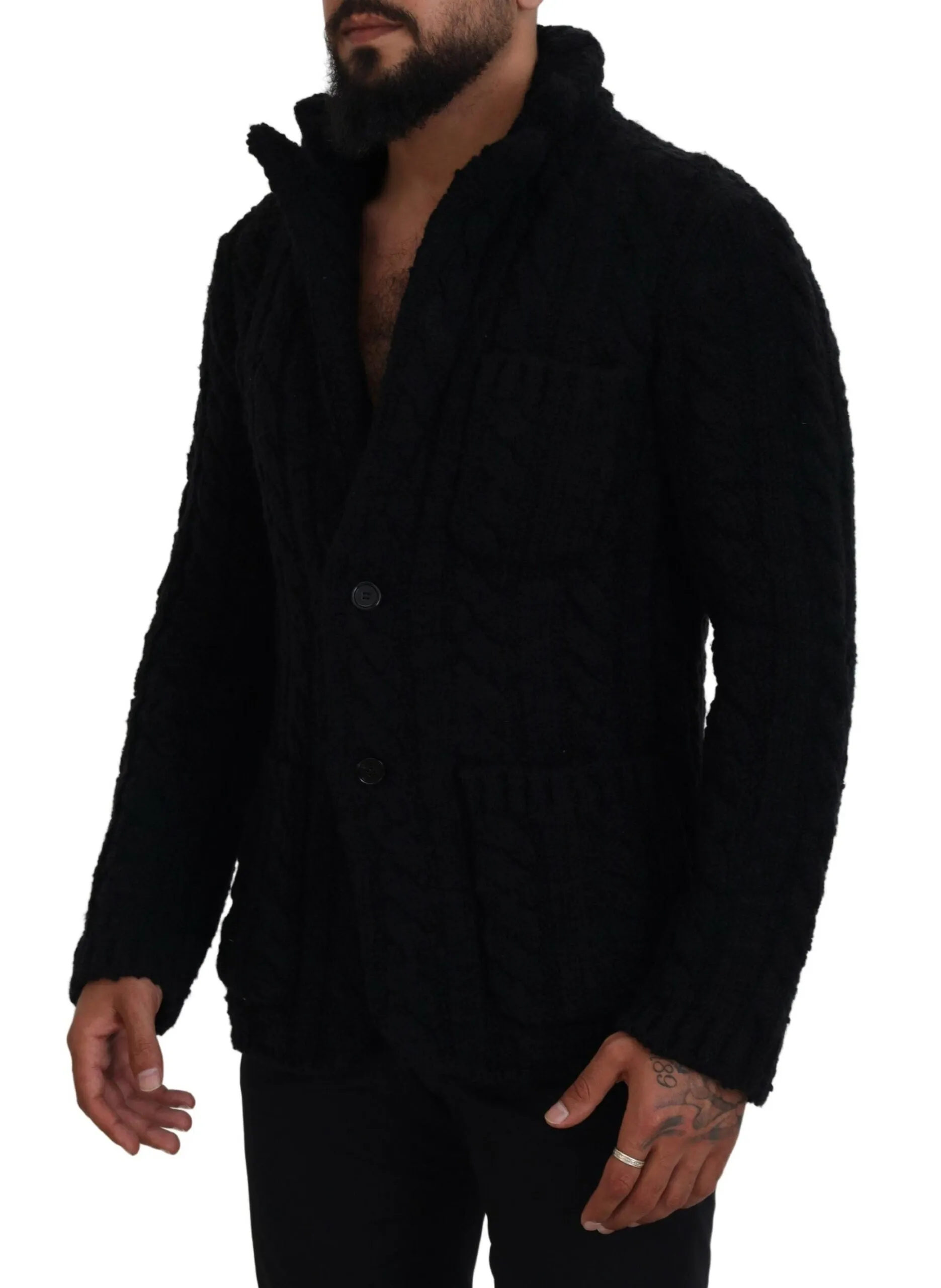 Elegant Black Wool-Cashmere Blend Cardigan sold by Louxly product image thumbnail 2