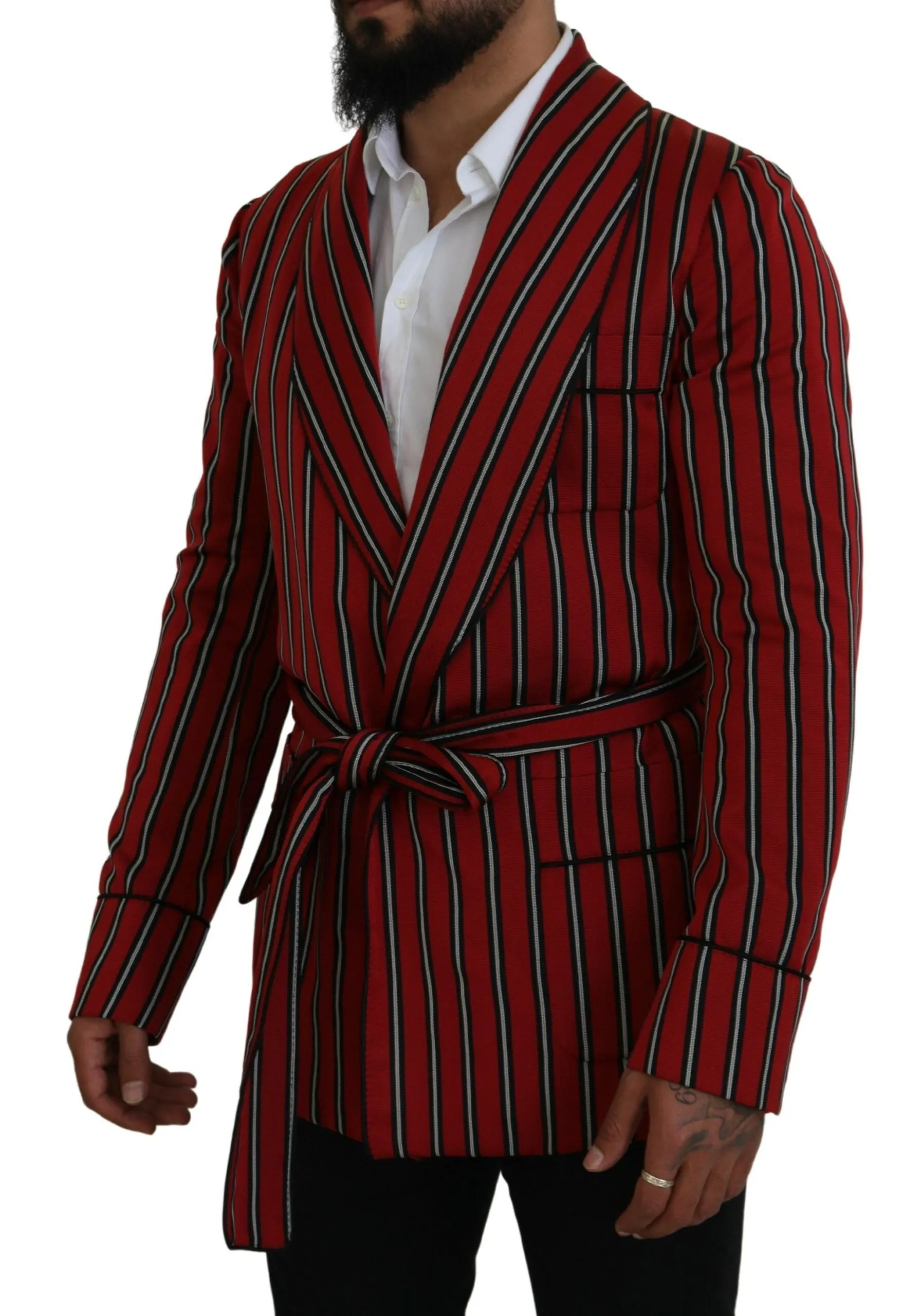 Elegant Red Striped Long Robe Luxury Wear sold by Louxly product image thumbnail 2
