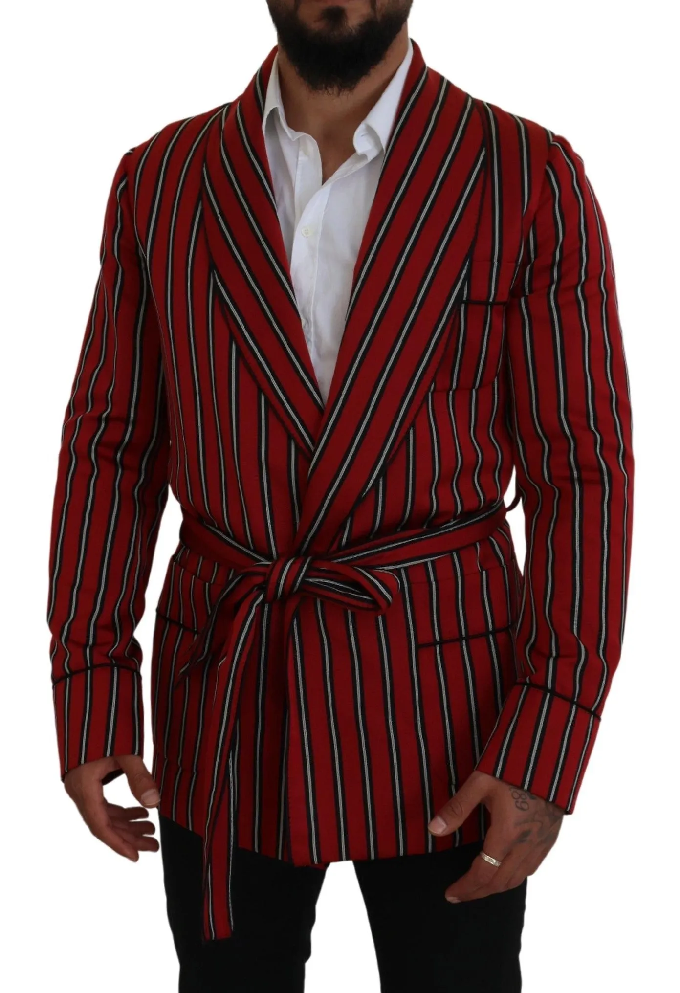 Elegant Red Striped Long Robe Luxury Wear sold by Louxly product image thumbnail 5
