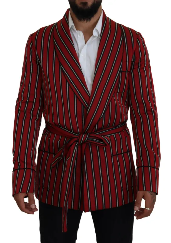 Elegant Red Striped Long Robe Luxury Wear sold by Louxly