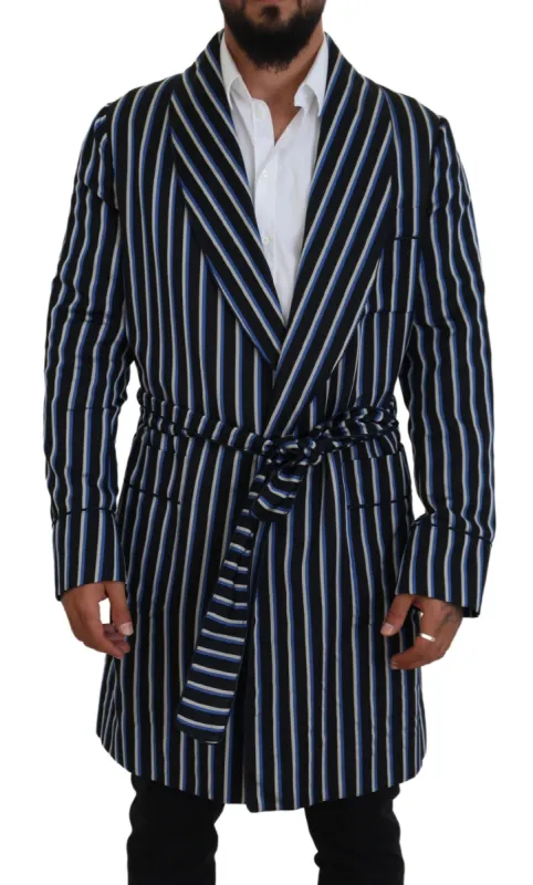 Elegant Striped Silk Blend Robe sold by Louxly