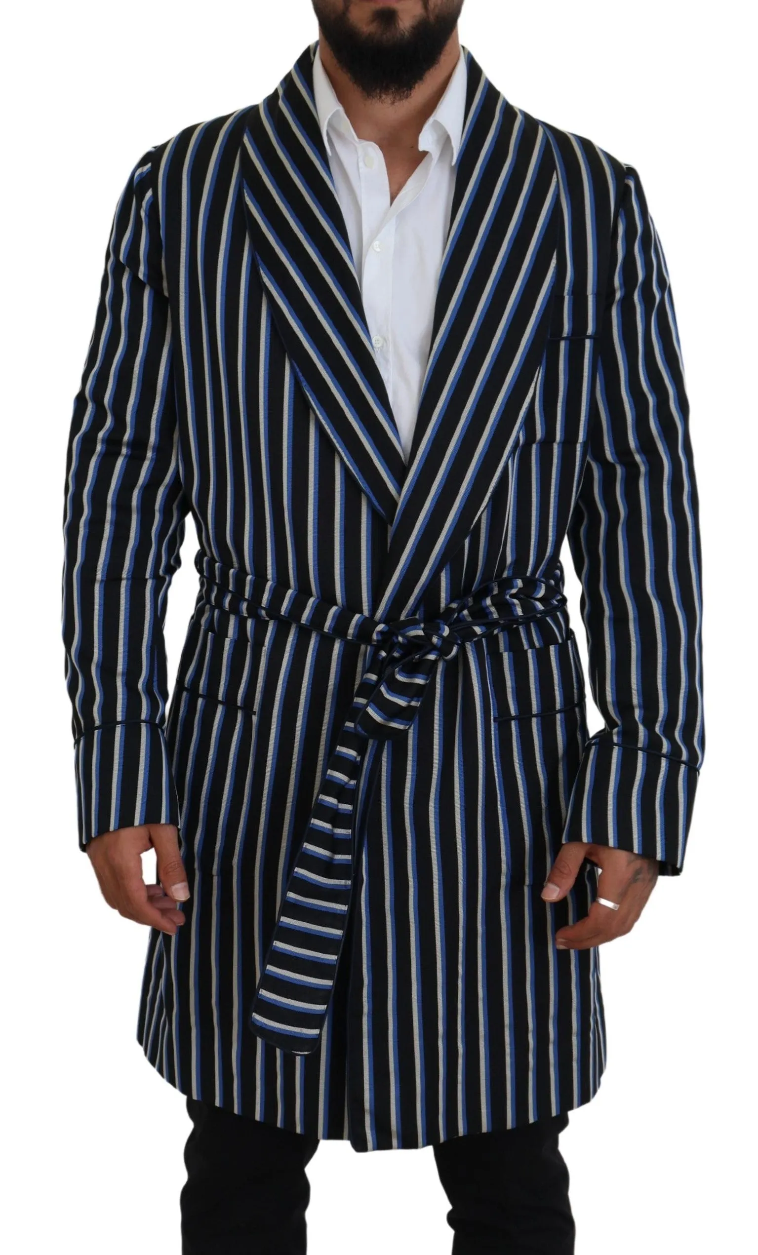 Elegant Striped Silk Blend Robe sold by Louxly
