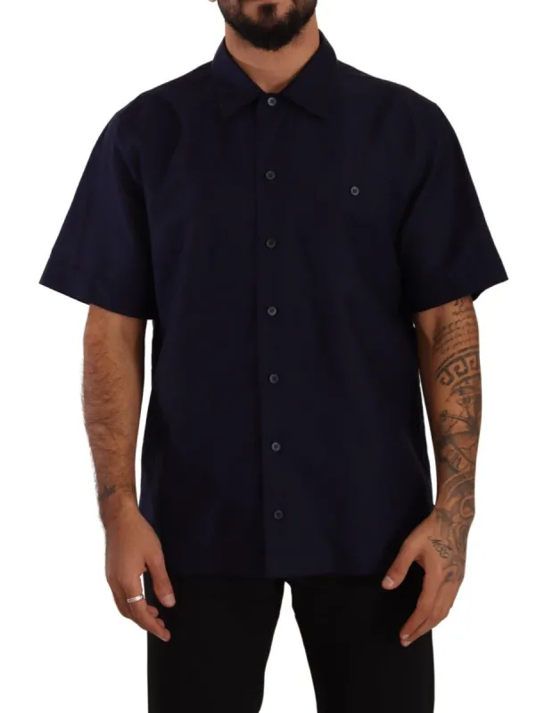 Elegant Navy Blue Button-Down Casual Shirt sold by Louxly