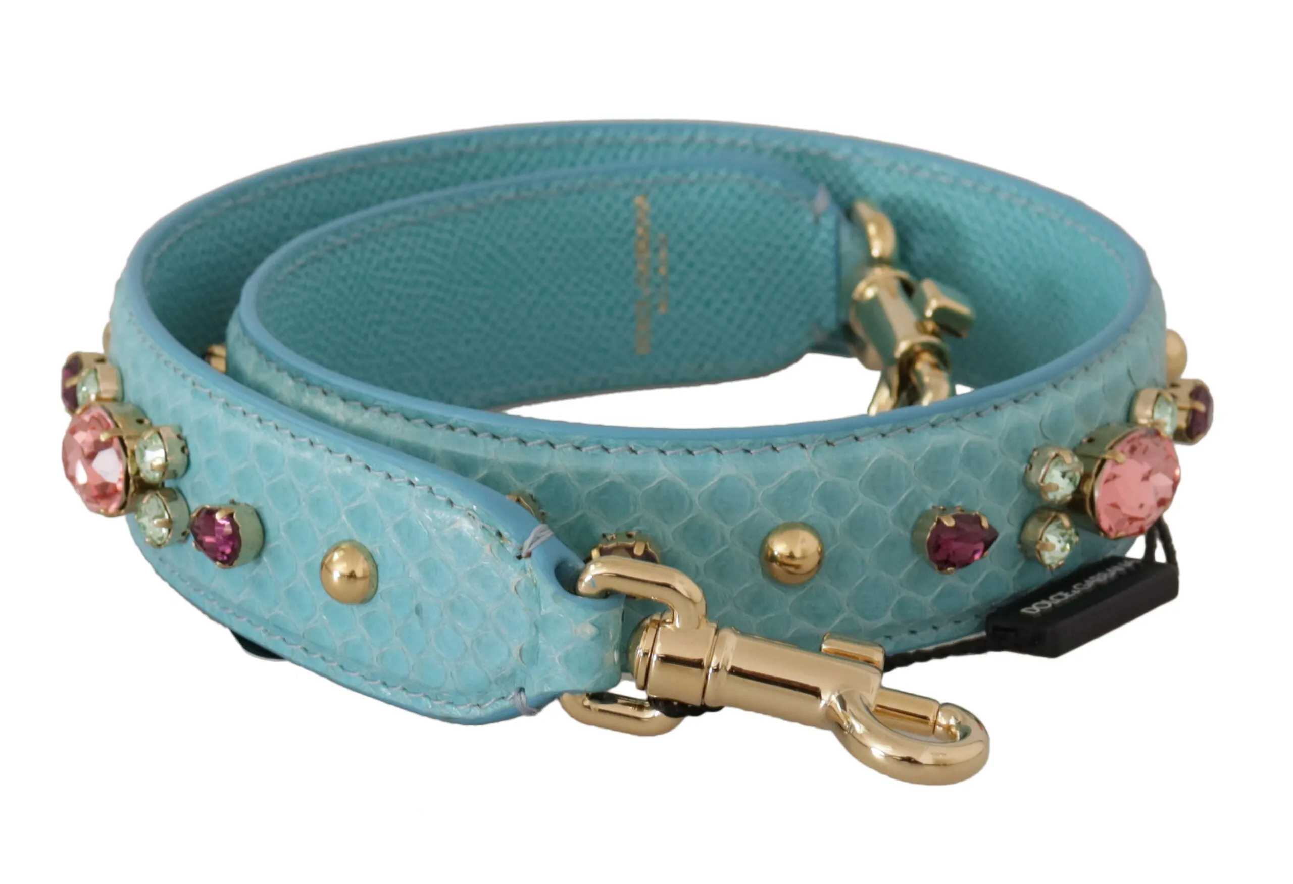 Elegant Blue Leather Bag Strap with Gold Accents sold by Louxly