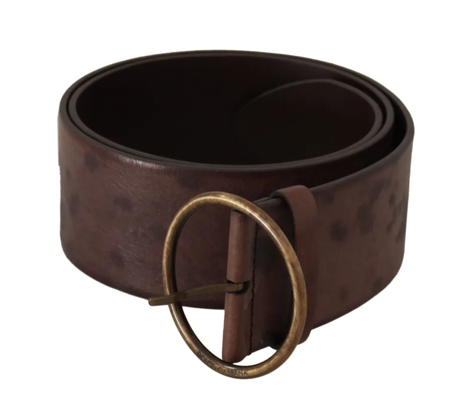 Elegant Dark Brown Leather Belt with Logo Buckle sold by Louxly