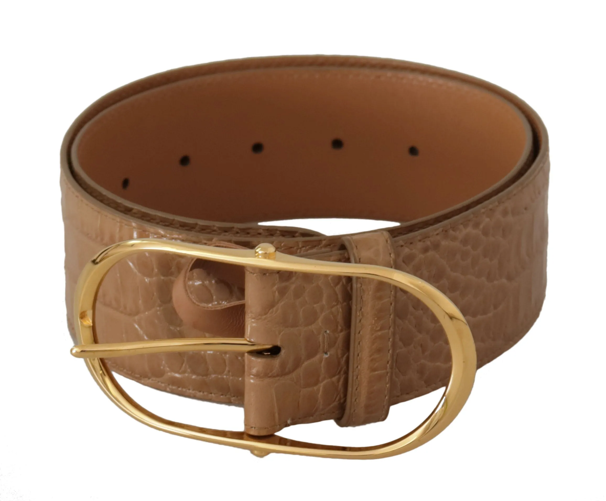 Elegant Beige Leather Belt with Engraved Buckle sold by Louxly
