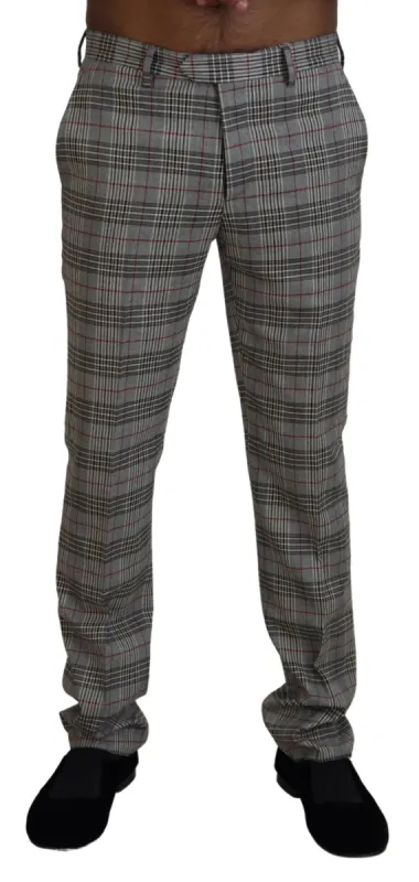 Elegant Gray Checkered Slim Men's Pants sold by Louxly