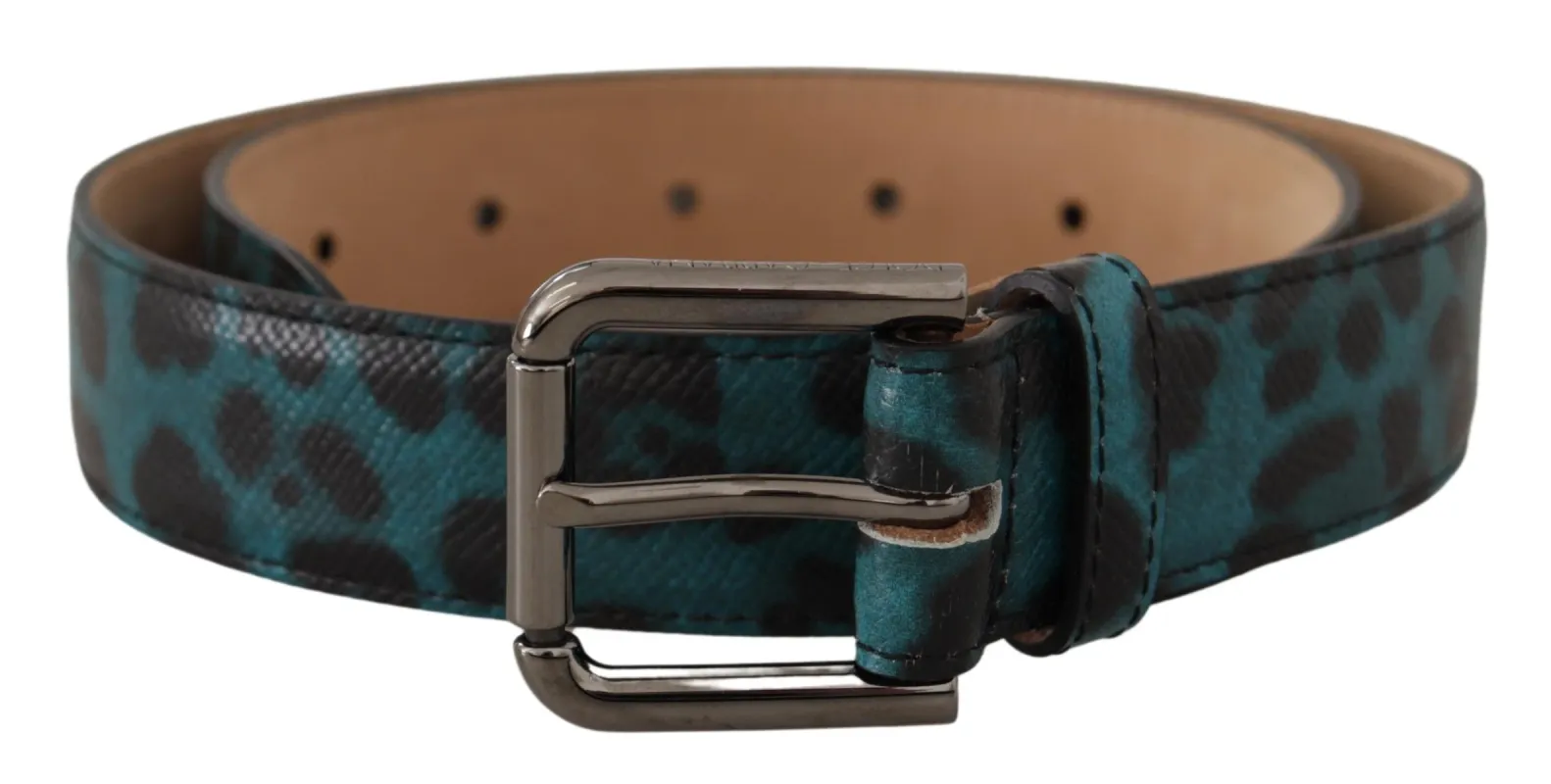 Engraved Logo Leather Belt in Blue Green sold by Louxly