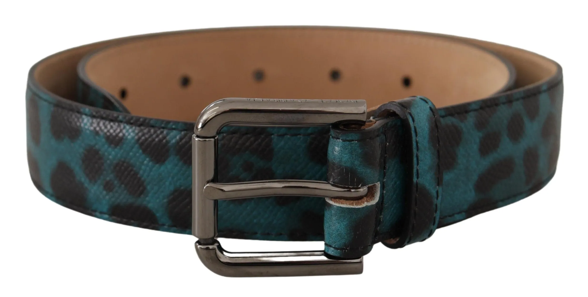 Engraved Logo Leather Belt in Blue Green sold by Louxly