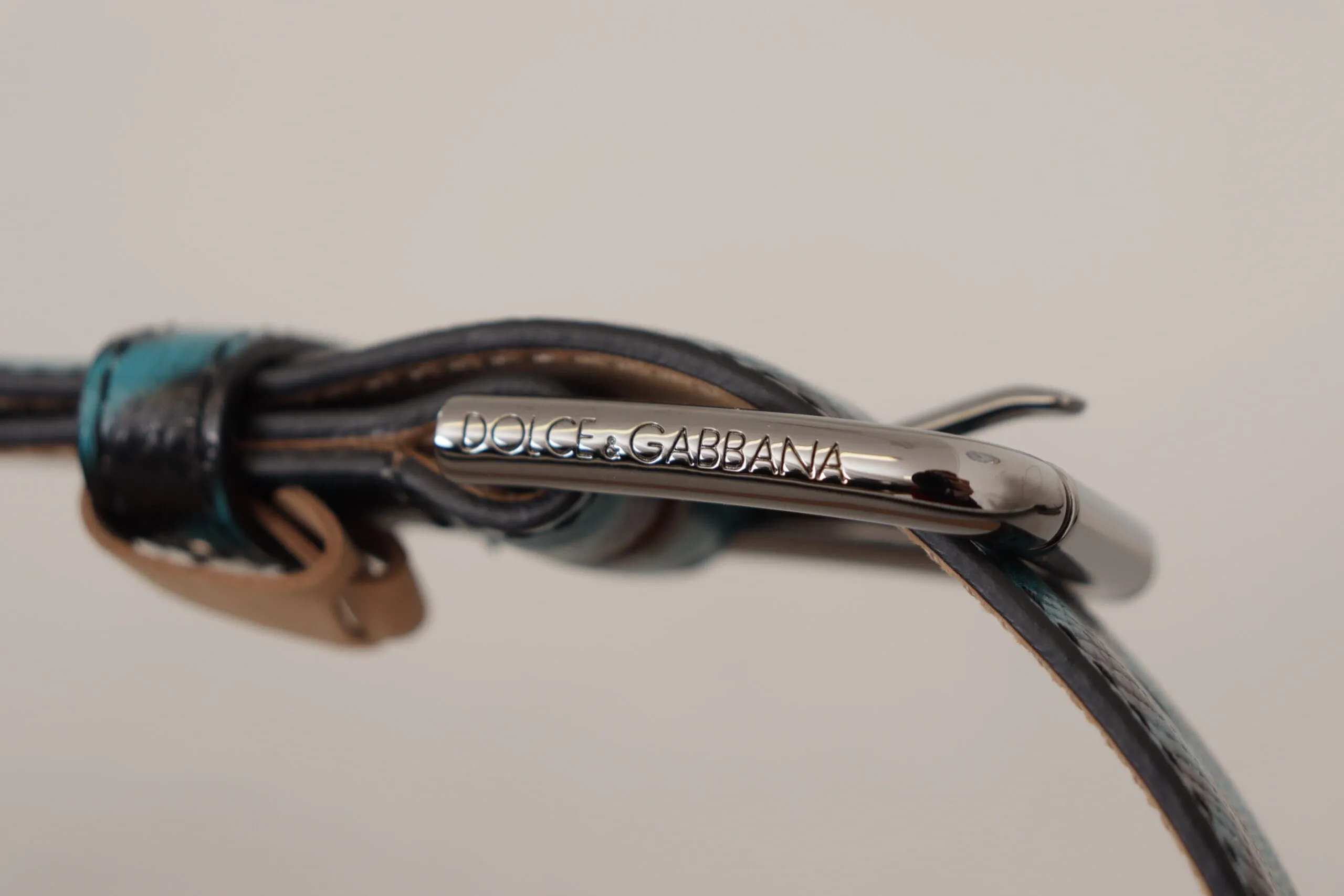 Engraved Logo Leather Belt in Blue Green sold by Louxly product image thumbnail 5